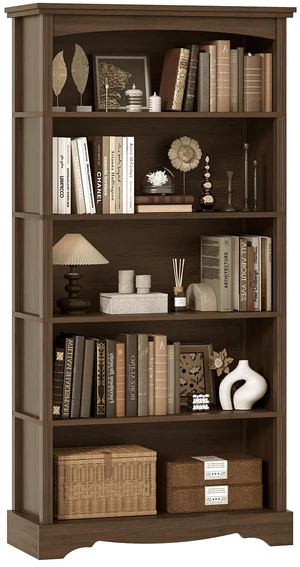 5-Tier Wooden Bookshelf, 31.5" W x 65" H ×9.9" D Bookshelf with Storage, Floor Standing Modern Style Display Bookcase for Living Room, Office, Study Room, Entryway, Brown 5-Tier Wooden Bookshelf, 31.5" W x 65" H ×9.9" D Bookshelf with Storage, Floor Standing Modern Style Display Bookcase for Living Room, Office, Study Room, Entryway, Brown