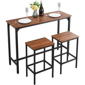 Bar Table and Chairs Set, 3PCS 47.2 Bars Tables Set with Rounded Edge Design, Rectangular Pub Table with Two Stools for Office Desk, Breakfast Corner, Mini Bars, Walnut Color, Black Bar Table and Chairs Set, 3PCS 47.2 Bars Tables Set with Rounded Edge Design, Rectangular Pub Table with Two Stools for Office Desk, Breakfast Corner, Mini Bars, Walnut Color, Black