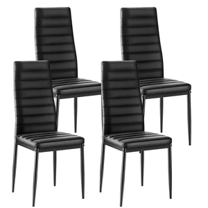 Modern Dining Room Accent Chairs Set of 4, Upholstered Leather Side Chair for Living Room, Space-Saving Kitchen Chair with Thick Cushions and Metal Legs, Black Modern Dining Room Accent Chairs Set of 4, Upholstered Leather Side Chair for Living Room, Space-Saving Kitchen Chair with Thick Cushions and Metal Legs, Black