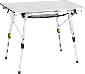Outdoor Folding Portable Picnic Camping Table with Adjustable Height Aluminum Roll Up Table Top Mesh Layer, Silver Outdoor Folding Portable Picnic Camping Table with Adjustable Height Aluminum Roll Up Table Top Mesh Layer, Silver