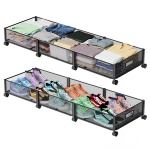 Under Bed Storage with Wheels 47.2"(L)/57.6L Large Rolling Under Bed Storage, Metal Underbed Containers on Wheels, Tool-Free Assembly Foldable Metal Underbed Drawers for Shoes Clothes Toys Under Bed Storage with Wheels 47.2"(L)/57.6L Large Rolling Under Bed Storage, Metal Underbed Containers on Wheels, Tool-Free Assembly Foldable Metal Underbed Drawers for Shoes Clothes Toys