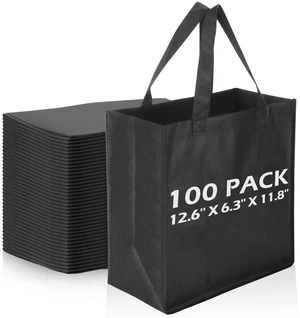 100 PCS Non Woven Tote Bags Bulk,Black | Reusable Shopping Bags with Handles, Stores, Groceries Markets, Events Gift, Party Supplies 100 PCS Non Woven Tote Bags Bulk,Black | Reusable Shopping Bags with Handles, Stores, Groceries Markets, Events Gift, Party Supplies