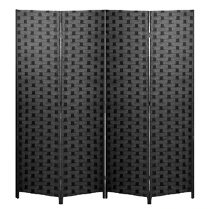 4-Panel Folding Room Divider | 6ft, Black | Light & Portable | Wooden Wall Divider with Hand Woven Mesh | Easy to Move Privacy Screen | For Space Separation, Living Room, Bedroom, Office 4-Panel Folding Room Divider | 6ft, Black | Light & Portable | Wooden Wall Divider with Hand Woven Mesh | Easy to Move Privacy Screen | For Space Separation, Living Room, Bedroom, Office