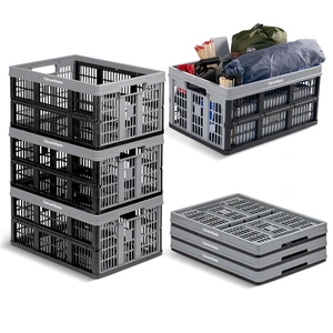 Collapsible Utility Crates For Storage, 45L 3 Pack, Stone | Collapsible Crate for Groceries, Tools & Gear | Supports 66 lb | Stackable Frame Creates Order | Folds Under 3 Inches Collapsible Utility Crates For Storage, 45L 3 Pack, Stone | Collapsible Crate for Groceries, Tools & Gear | Supports 66 lb | Stackable Frame Creates Order | Folds Under 3 Inches