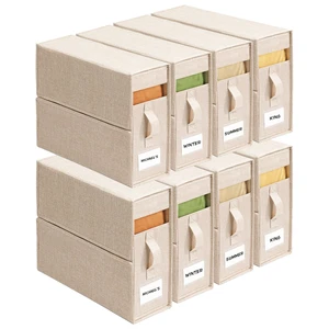Sheet Organizers and Storage for Linen Closet, 8Pack Beige | 1200D Linen-Type Cloth, Fits King and Queen Sheet Sets, Clear Window and Label Slot, Foldable Dustproof Storage with Handle Sheet Organizers and Storage for Linen Closet, 8Pack Beige | 1200D Linen-Type Cloth, Fits King and Queen Sheet Sets, Clear Window and Label Slot, Foldable Dustproof Storage with Handle