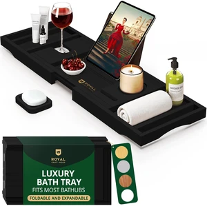 Premium Foldable Bathtub Tray Caddy - Wood Bath Tray for Tub, Bamboo Shelf, Expandable Bath Table Trays, Bathtub & Bathroom Accessories for New Home & Mothers, Birthday Gifts for Mom Premium Foldable Bathtub Tray Caddy - Wood Bath Tray for Tub, Bamboo Shelf, Expandable Bath Table Trays, Bathtub & Bathroom Accessories for New Home & Mothers, Birthday Gifts for Mom