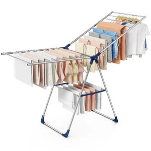 Clothes Drying Rack, 69.5" Adjustable Wings, Foldable Design | Laundry Room, Bedroom, Outdoor & Indoor Use, Height Adjustable, Collapsible, Silver Blue, 69.5" L × 22.8" W Clothes Drying Rack, 69.5" Adjustable Wings, Foldable Design | Laundry Room, Bedroom, Outdoor & Indoor Use, Height Adjustable, Collapsible, Silver Blue, 69.5" L × 22.8" W