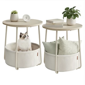Small Round Side End Table, Small Nightstand with Fabric Basket | Modern Bedside Table Set of 2, for Living Room, Bedroom, Cream White, LILEA Collection ULET225LL01S Small Round Side End Table, Small Nightstand with Fabric Basket | Modern Bedside Table Set of 2, for Living Room, Bedroom, Cream White, LILEA Collection ULET225LL01S
