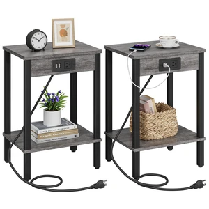 Side Table with Charging Station, Set of 2 End Tables with USB Port and Outlets, Nightstands with 2-Tier Storage Shelves, Sofa Table for Small Space, Living Room, Bedroom, Grey 102H2 Side Table with Charging Station, Set of 2 End Tables with USB Port and Outlets, Nightstands with 2-Tier Storage Shelves, Sofa Table for Small Space, Living Room, Bedroom, Grey 102H2