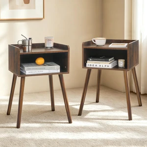 Night Stand Set 2, Mid Century Side Table Bedroom with Storage | End Table Set of 2 with Drawer, Small Bedside Table with Solid Wood Legs for Living Room, Office Small Spaces, Rustic Brown Night Stand Set 2, Mid Century Side Table Bedroom with Storage | End Table Set of 2 with Drawer, Small Bedside Table with Solid Wood Legs for Living Room, Office Small Spaces, Rustic Brown