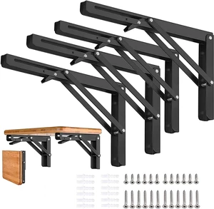 Folding Shelf Brackets 24 inch 4 Pcs Heavy Duty Shelf Brackets | Heavy Duty, Space Saving, DIY Wall Mounted Metal Shelf Bracket for Garage Workstation, Stuff Supports, Plant Stand, Black Folding Shelf Brackets 24 inch 4 Pcs Heavy Duty Shelf Brackets | Heavy Duty, Space Saving, DIY Wall Mounted Metal Shelf Bracket for Garage Workstation, Stuff Supports, Plant Stand, Black