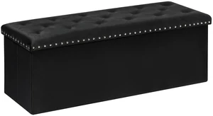 Storage Ottoman Bench, 43" Velvet Ottoman With Storage, Black | 140L Large Storage Space, Tufted Foldable Long Storage Bench for Bedroom , Living Room, Entryway Storage Ottoman Bench, 43" Velvet Ottoman With Storage, Black | 140L Large Storage Space, Tufted Foldable Long Storage Bench for Bedroom , Living Room, Entryway