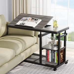 Height Adjustable C Table with Wheels, Mobile Couch Snack Side Table with Tiltable Drawing Board, Sofa Bedside Laptop Stand C Shaped TV Tray with Storage Shelves (Grey) Height Adjustable C Table with Wheels, Mobile Couch Snack Side Table with Tiltable Drawing Board, Sofa Bedside Laptop Stand C Shaped TV Tray with Storage Shelves (Grey)