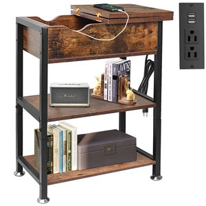 Flip Top End Table with Hidden Charging Station, 12" D x 21" W x 26" H | Small Side Tables with Storage & Shelves, Compact Side Table for Small Spaces, Skinny End Tables Living Room, Wood and Metal Flip Top End Table with Hidden Charging Station, 12" D x 21" W x 26" H | Small Side Tables with Storage & Shelves, Compact Side Table for Small Spaces, Skinny End Tables Living Room, Wood and Metal