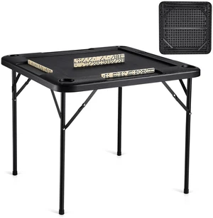 Folding Card Table Square 4 Player Mahjong Domino Game Set | For Mahjong, Poker, Puzzles, With 4 Cup Holders and 4 Chip Trays, Portable Domino Game Table with 1 Set of Dominoes, Black Folding Card Table Square 4 Player Mahjong Domino Game Set | For Mahjong, Poker, Puzzles, With 4 Cup Holders and 4 Chip Trays, Portable Domino Game Table with 1 Set of Dominoes, Black