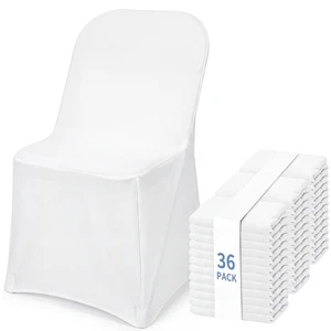 36 Pcs White Folding Chair Covers Spandex Stretch Slipcover | Spandex Fabric, Stretch Fitted, Washable And Reusable, Ideal For Wedding, Banquet And Business Meeting 36 Pcs White Folding Chair Covers Spandex Stretch Slipcover | Spandex Fabric, Stretch Fitted, Washable And Reusable, Ideal For Wedding, Banquet And Business Meeting