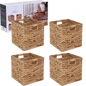 12x12in Storage Baskets 4 Pcs Water Hyacinth Basket,Foldable Storage Cubes | Set of 4 Baskets In 1 Nice Box As Gift,Natural Handwoven Storage Baskets for Shelves 12x12in Storage Baskets 4 Pcs Water Hyacinth Basket,Foldable Storage Cubes | Set of 4 Baskets In 1 Nice Box As Gift,Natural Handwoven Storage Baskets for Shelves