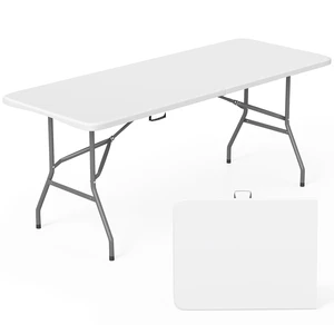 6FT Folding Table | White | Portable Plastic Table | with Carry Handle | Waterproof & Foldable Table Design | Steel Frame with Lock | for Events, Camping, Indoor & Outdoor Use 6FT Folding Table | White | Portable Plastic Table | with Carry Handle | Waterproof & Foldable Table Design | Steel Frame with Lock | for Events, Camping, Indoor & Outdoor Use