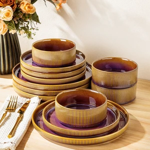 Ceramic Dinnerware Set for 4, 12-Piece Plates and Bowls Set | Lightweight Porcelain Dish Set, Scratch Resistant, Oven & Microwave & Dishwasher Safe, Amber Amethyst Ceramic Dinnerware Set for 4, 12-Piece Plates and Bowls Set | Lightweight Porcelain Dish Set, Scratch Resistant, Oven & Microwave & Dishwasher Safe, Amber Amethyst