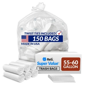 55-60 Gallon Trash Bags Heavy Duty | 150 Trash Bags with Ties | Super Sizeable, Clear, Serious Garbage Cleanup 55-60 Gallon Trash Bags Heavy Duty | 150 Trash Bags with Ties | Super Sizeable, Clear, Serious Garbage Cleanup