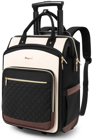 Rolling Backpack for Women, Travel Backpack with Wheels, Dual-Opening Wheeled Laptop Backpack, Stylish Rolling Laptop Bag, Overnight Underseat Carry on Luggage for College Business Work, Beige Brown Rolling Backpack for Women, Travel Backpack with Wheels, Dual-Opening Wheeled Laptop Backpack, Stylish Rolling Laptop Bag, Overnight Underseat Carry on Luggage for College Business Work, Beige Brown