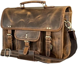 Leather Messenger Bag for Men - 16 Inch Laptop Briefcase, Office Satchel | Fits 16" Laptop & Documents, Top-handle, Removable Shoulder Strap, Brass Fittings, Luggage Sleeve, Organized Pockets, Brown Leather Messenger Bag for Men - 16 Inch Laptop Briefcase, Office Satchel | Fits 16" Laptop & Documents, Top-handle, Removable Shoulder Strap, Brass Fittings, Luggage Sleeve, Organized Pockets, Brown