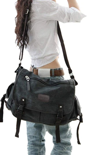 Vintage Canvas Messenger Bag 13 15.6 17 inches Large Book Laptop Shoulder Bag Women Men New (Black, X-Large) Vintage Canvas Messenger Bag 13 15.6 17 inches Large Book Laptop Shoulder Bag Women Men New (Black, X-Large)