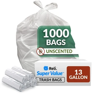 SuperValue 13 Gallon Trash Bags | 1000 Count Bulk | Tall Kitchen Trash Bags | Clear Multi-Use Garbage Bags SuperValue 13 Gallon Trash Bags | 1000 Count Bulk | Tall Kitchen Trash Bags | Clear Multi-Use Garbage Bags