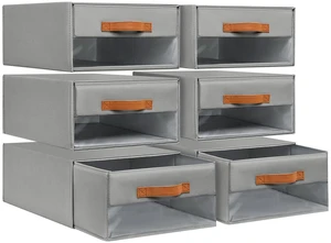 Closet Organizers and Storage - Foldable Storage Bins with Drawers Pull-Out Stackable Storage Drawers with Clear Window,Fabric Clothes Organizers and Storage Drawers for Closet, 6-Pack, Grey Closet Organizers and Storage - Foldable Storage Bins with Drawers Pull-Out Stackable Storage Drawers with Clear Window,Fabric Clothes Organizers and Storage Drawers for Closet, 6-Pack, Grey