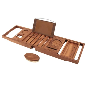 Teak Bathtub Tray Expandable, Wooden Tub Caddy, Non-Folding | Bathroom Spa Accessories, Housewarming, Anniversary, Wedding & Birthday Gifts, Free Teak Body Brush Included Teak Bathtub Tray Expandable, Wooden Tub Caddy, Non-Folding | Bathroom Spa Accessories, Housewarming, Anniversary, Wedding & Birthday Gifts, Free Teak Body Brush Included
