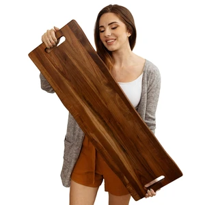Large Acacia Serving Board with Handles, 36 x 12 Inch Rectangular Charcuterie Platter, Natural Wood Server for Meat, Cheese Board, and Party Appetizers, Extra Long 3ft Large Acacia Serving Board with Handles, 36 x 12 Inch Rectangular Charcuterie Platter, Natural Wood Server for Meat, Cheese Board, and Party Appetizers, Extra Long 3ft