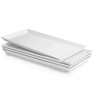 White Serving Platters, Porcelain Serving Trays for Parties, Large Rectangular Plates - 15.5 Inch, Set of 4 White Serving Platters, Porcelain Serving Trays for Parties, Large Rectangular Plates - 15.5 Inch, Set of 4