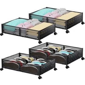 Under Bed Storage with Wheels,Patterned,Sturdy Metal,4 Pack,Black | Tool-free assembly, glide smoothly, easy reach, foldable, maxmize low-profile beds, dorm, keep seasonal clothes, shoes fresh Under Bed Storage with Wheels,Patterned,Sturdy Metal,4 Pack,Black | Tool-free assembly, glide smoothly, easy reach, foldable, maxmize low-profile beds, dorm, keep seasonal clothes, shoes fresh