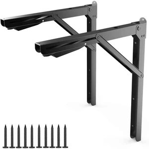 24" Folding Shelf Brackets, Heavy Duty Shelf Bracket Wall Mounted | Triangle Hinges for Shelves, Collapsible Table Brackets, Workbench Supports for Garage, Holds up to 500 lbs 24" Folding Shelf Brackets, Heavy Duty Shelf Bracket Wall Mounted | Triangle Hinges for Shelves, Collapsible Table Brackets, Workbench Supports for Garage, Holds up to 500 lbs