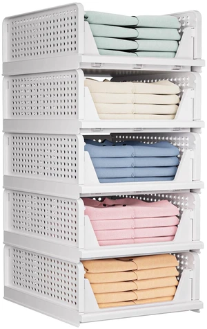 5 Pack Folding Closet Organizers Storage Box, Stackable Storage Bins, Plastic Drawer Basket Closet Storage for Wardrobe Cupboard Kitchen Bathroom Office White-5L 5 Pack Folding Closet Organizers Storage Box, Stackable Storage Bins, Plastic Drawer Basket Closet Storage for Wardrobe Cupboard Kitchen Bathroom Office White-5L