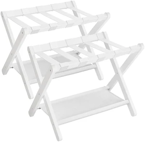 Bamboo Luggage Rack, Folding Suitcase Stand With Storage Shelf | Set of 2, for Guest Room, Hotel, Bedroom, Heavy-Duty, Holds up to 131 lb, Classic White, MICHAEL Collection URLR007W02 Bamboo Luggage Rack, Folding Suitcase Stand With Storage Shelf | Set of 2, for Guest Room, Hotel, Bedroom, Heavy-Duty, Holds up to 131 lb, Classic White, MICHAEL Collection URLR007W02