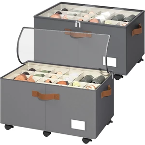 2 Pack Shoe Organizer for Closet, Shoe Storage with Wheels, Gray | Fits 48 Pairs, with Adjustable Dividers and Clear Cover, Saving Space Foldable Fabric Closet Shoe Storage Organizer Box Bins 2 Pack Shoe Organizer for Closet, Shoe Storage with Wheels, Gray | Fits 48 Pairs, with Adjustable Dividers and Clear Cover, Saving Space Foldable Fabric Closet Shoe Storage Organizer Box Bins
