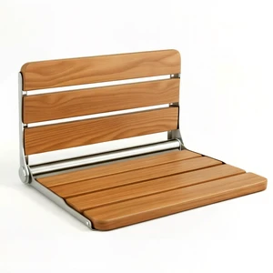 Foldable Shower Seat Wall Mounted 16 in Wide, Teak Bench for Small Shower | Foldable Design, Shower Use Foldable Shower Seat Wall Mounted 16 in Wide, Teak Bench for Small Shower | Foldable Design, Shower Use