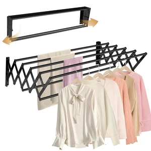 XL-31.5" Wall Clothes Drying Rack, Retractable Mounted Rack Black | 7 stainless rods, staggered for faster drying. Rustproof. Expands to 25.6"D. Folds flat for storage. Mounting hardware. XL-31.5" Wall Clothes Drying Rack, Retractable Mounted Rack Black | 7 stainless rods, staggered for faster drying. Rustproof. Expands to 25.6"D. Folds flat for storage. Mounting hardware.