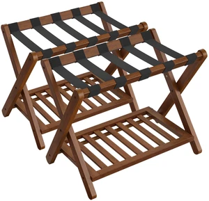 Solid Wood Luggage Rack, No Assembly Required, with Storage Shelf | Set of 2, Foldable Suitcase Stand, Luggage Holder, for Guest Room, Hotel, Bedroom, Coffee Brown, URLR021K01 Solid Wood Luggage Rack, No Assembly Required, with Storage Shelf | Set of 2, Foldable Suitcase Stand, Luggage Holder, for Guest Room, Hotel, Bedroom, Coffee Brown, URLR021K01