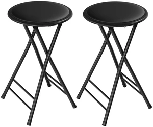 Folding Stool with Padded Backless Seat Set of 2, Black, 24 | Counter Height Bar Stools with 225lb Capacity, Portable Indoor & Outdoor, Extra Seat for Kitchen, Rec Room or Camping Folding Stool with Padded Backless Seat Set of 2, Black, 24 | Counter Height Bar Stools with 225lb Capacity, Portable Indoor & Outdoor, Extra Seat for Kitchen, Rec Room or Camping
