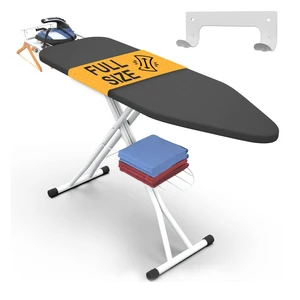 Ironing Board 57" x 15" Foldable with Wall Hanger | Height adjustable 30" - 36", full-metal frame, scorch & heat-resistant cover, iron rest, anti-slip feet, Cord Holder Ironing Board 57" x 15" Foldable with Wall Hanger | Height adjustable 30" - 36", full-metal frame, scorch & heat-resistant cover, iron rest, anti-slip feet, Cord Holder