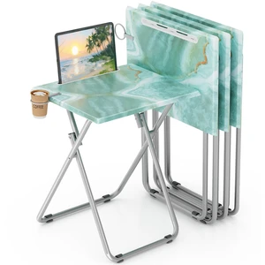 TV Trays Table Set of 4 Portable Folding TV Tray Table TV Dinner Tray with Sturdy MDF, Small Folding Tables with Phone & Tablet Slot, No Assembly Required, 15 x 18.9 x 25.6 in (Sea Blue Marble, 4Pcs) TV Trays Table Set of 4 Portable Folding TV Tray Table TV Dinner Tray with Sturdy MDF, Small Folding Tables with Phone & Tablet Slot, No Assembly Required, 15 x 18.9 x 25.6 in (Sea Blue Marble, 4Pcs)