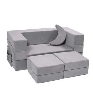 Modular Kids Sofa,Toddler Couch Foam Armchair for Kids, Children Convertible Plush Sofa Play Set,Fold Out SofaBed(Grey) Modular Kids Sofa,Toddler Couch Foam Armchair for Kids, Children Convertible Plush Sofa Play Set,Fold Out SofaBed(Grey)