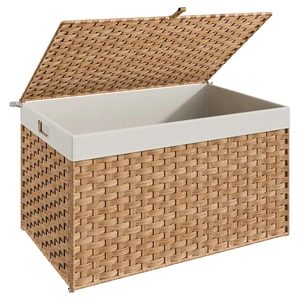 Storage Basket with Lid, 42.3 Gallon (160L) Wicker Basket, Handwoven Blanket Storage Basket with Handles, Metal Frame and Soft Lining, Foldable for Bedroom, Laundry Room, Natural NL216CW01 Storage Basket with Lid, 42.3 Gallon (160L) Wicker Basket, Handwoven Blanket Storage Basket with Handles, Metal Frame and Soft Lining, Foldable for Bedroom, Laundry Room, Natural NL216CW01
