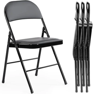Folding Chair 4 Pack, Leather Padded Folding Chairs, Sturdy Metal Foldable Chairs, Easy to Use and Store, Outdoor and Indoor, for Home, Office, Party, Comfy, Black Folding Chair 4 Pack, Leather Padded Folding Chairs, Sturdy Metal Foldable Chairs, Easy to Use and Store, Outdoor and Indoor, for Home, Office, Party, Comfy, Black