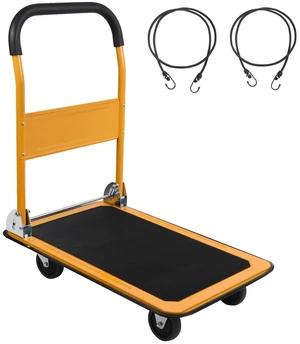 Foldable Push Cart Platform Truck 330lbs Capacity with 2 Ropes | 4 Wheels, 28.7"x18.5"x32.3", Small Flatbed Cart, Yellow, Protable Foldable Push Cart Platform Truck 330lbs Capacity with 2 Ropes | 4 Wheels, 28.7"x18.5"x32.3", Small Flatbed Cart, Yellow, Protable