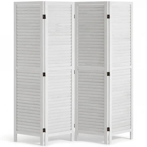 Wood Room Divider, 4 Panel Folding Privacy Screen, Indoor Wooden Partition, Portable Decoration Screen, for Room Separation, Home, Office, Restaurant & Bedroom (Greyish White) Wood Room Divider, 4 Panel Folding Privacy Screen, Indoor Wooden Partition, Portable Decoration Screen, for Room Separation, Home, Office, Restaurant & Bedroom (Greyish White)