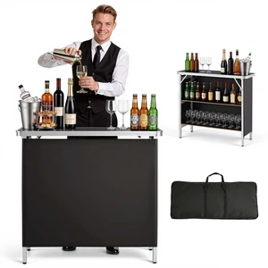 Folding Portable Bar Table, 38.6 x 15.2 x 34.3 in, with Carry Bag, Storage Shelf, and Detachable Skirt, Quick and Easy Setup, Foldable Mobile Bartending Station for Events, Party, Tradeshow Folding Portable Bar Table, 38.6 x 15.2 x 34.3 in, with Carry Bag, Storage Shelf, and Detachable Skirt, Quick and Easy Setup, Foldable Mobile Bartending Station for Events, Party, Tradeshow