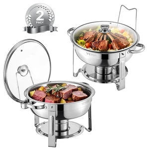 Chafing Dish Buffet Set,5 Qt 2 Pack,Stainless Steel Chafer with 2 Full Size Pan,Round Catering Warmer Server with Glass Lid Water Pan Folding Stand Fuel Holder, for Wedding Party Banquet, Silver Chafing Dish Buffet Set,5 Qt 2 Pack,Stainless Steel Chafer with 2 Full Size Pan,Round Catering Warmer Server with Glass Lid Water Pan Folding Stand Fuel Holder, for Wedding Party Banquet, Silver